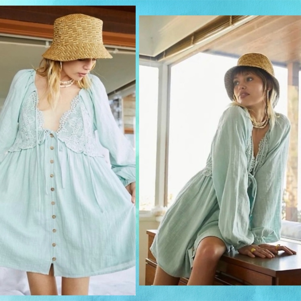 free people • summer struttin’ mini dress mint green m